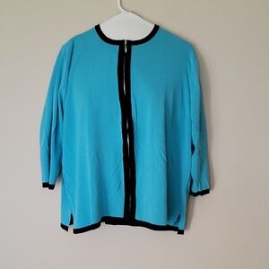 Dressbarn Teal Cardigan with Black Trim